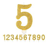 Partilandia Vela De Cumpleaños 17,5cm Vela Gigante Glitter Oro, Adecuado para Fiestas De Cumpleaños, Aniversarios De Bodas, Fiestas De Jubilación, Etc. (Numero 5,oro)