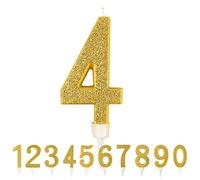 Partilandia Vela De Cumpleaños 17,5cm Vela Gigante Glitter Oro, Adecuado para Fiestas De Cumpleaños, Aniversarios De Bodas, Fiestas De Jubilación, Etc. (Numero 4,oro)