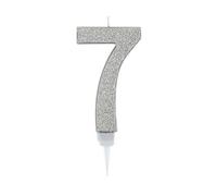 partilandia Vela De Cumpleaños 17,5cm Vela Gigante Glitter Plata, Adecuado para Fiestas De Cumpleaños, Aniversarios De Bodas, Fiestas De Jubilación, Etc. (Numero 7, plata)