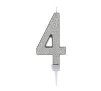 partilandia Vela De Cumpleaños 17,5cm Vela Gigante Glitter Plata, Adecuado para Fiestas De Cumpleaños, Aniversarios De Bodas, Fiestas De Jubilación, Etc. (Numero 4, plata)