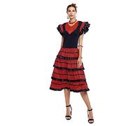 Partilandia Vestido Flamenca Mujer Negro【Tallas Adulto S a XXL】[Talla XXL] Disfraz Sevillana Traje Flamenca Volantes Feria Abril Sevilla Baile