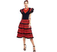Partilandia Vestido Flamenca Mujer Rojo【Tallas Adulto S a XXL】[Talla M] Disfraz Sevillana Traje Flamenca Volantes Feria Abril Sevilla Baile