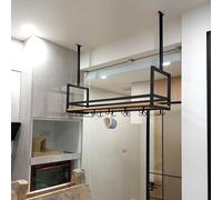 Partita de copa de vino colgante de techo, soporte de botella de vino montado en la pared estantes de bar flotante industrial con colgadora de vástago, para la cocina del restaurante del bar, con