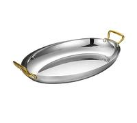 Partita de paella española de acero inoxidable ovalado, 4 tamaños de paella española de paella sin barra sin recubrimiento de cocineros de mariscos con mango dual para casas o restaurantes, 30 cm,