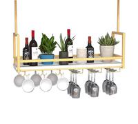 Partita de vino colgante con soporte de copa, barra de techo de metal rejilla de copa de vino, estante de almacenamiento de pared industrial, soporte de botella de hierro estante de vino flotante de