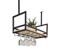 Partita de vino negro - Soporte de botella de vino colgante de techo - Estante de almacenamiento de copas de vástago - Estantes de organizador flotante de metal montado en la pared - estantes de