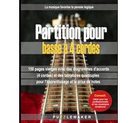 Partition pour basse à 4 cordes: 150 pages vierges avec des diagrammes d'accords (4 cordes) et des tablatures quadruples pour l'apprentissage et la prise de notes