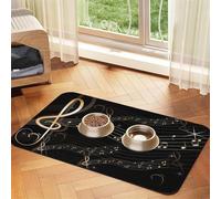 Partitura Musical Negra de Music Note,Tapete para Comida de Mascotas, manteles Individuales de Cuero sintético para Gatos y Perros,30x45cm