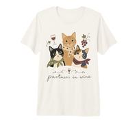 Partners In Wine Cats Amante del Vino Amante de los Gatos Felino Camiseta Premium