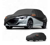 Partuto Funda de Coche Impermeable para Todo Clima Protección Exterior Completa Anti-UV Sol Lluvia para Peugeot 208 190T-PU Negro con Franjas Reflectantes