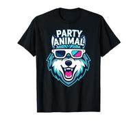 Party Animal Wolf with 3D Glasses Funny Rave Graphic Camiseta