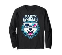 Party Animal Wolf with 3D Glasses Funny Rave Graphic Manga Larga
