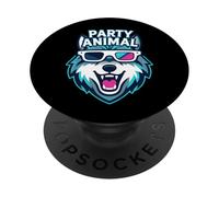 Party Animal Wolf with 3D Glasses Funny Rave Graphic PopSockets PopGrip Adhesivo
