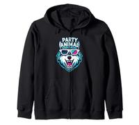 Party Animal Wolf with 3D Glasses Funny Rave Graphic Sudadera con Capucha