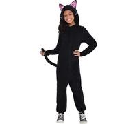 Party City Black Cat Onesie Costume for Girls - Costume Includes Black Hooded Fleece Jumpsuit with Cat Ears Whisker Detailing & Long Tail -