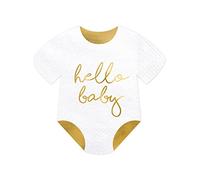 PartyDeco Servilletas Hello Baby – Juego de 20 para baby shower, dorado y blanco