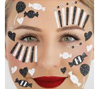 Party Factory Tatuaje facial de payaso blanco y negro, con purpurina temporal, tatuaje facial para fiestas temáticas, Halloween y carnaval, niños y adultos
