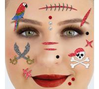 Party Factory Tatuaje facial pirata, tatuaje facial temporal con purpurina para fiestas temáticas, Halloween y carnaval, niños y adultos