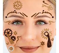 Party Factory Tatuaje facial Steampunk con purpurina temporal para fiestas temáticas, Halloween y carnaval, niños y adultos