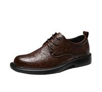 Party Formal Shoes for Men Genuine Leather Lace-up Breathable Non Slip Anti-Slip Rubber Sole Block Heel Low Top(Brown,44 EU)