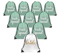 Party Gifts & Beyond Bride Squad Bolsas con cordón, paquete de 10 bolsas de dama de honor para despedida de soltera o regalos de boda, verde salvia