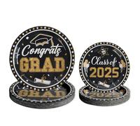 PARTY GO 50 piezas 2025 negro oro grado celebración platos set 7'' 9'' graduación banquete vajilla para 25 invitados