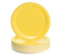 PARTY GO 50 platos de papel desechables de 7 pulgadas para cena y postre, suministros de fiesta para graduación, vacaciones, boda, fiesta de cumpleaños, baby shower, decoración, color amarillo