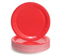 PARTY GO 50 platos de papel desechables de 7 pulgadas para cena y postre, suministros de fiesta para graduación, vacaciones, boda, fiesta de cumpleaños, baby shower, decoración color rojo
