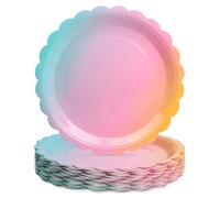 PARTY GO 50 platos de papel llanos de 18 cm de borde ondulado para cenas y postres, perfectos para graduación, vacaciones, bodas, fiestas de cumpleaños, decoración de baby shower, arco iris