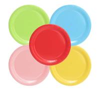PARTY GO 50 platos de papel multicolor de 7 pulgadas para cena y postre, platos desechables para fiestas, para graduación, vacaciones, bodas, fiestas de cumpleaños (rojo, amarillo, azul, verde y rosa)