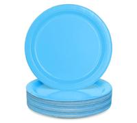 PARTY GO Platos Desechable de Azul, 50 Platos de Papel de 9" 23cm Para Cena y Postre, Para Fiestas de Cumpleaños, Vacaciones, Bodas, Decoraciones de Graduación