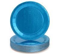 PARTY GO Platos Desechable de Azul Láser, 50 Platos de Papel de 9" 23cm Para Cena y Postre, Para Fiestas de Cumpleaños, Vacaciones, Bodas, Decoraciones de Graduación