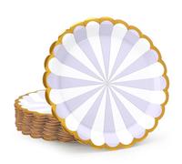 PARTY GO Platos Desechable de Circo para Fiestas, 50 platos de papel de 9" 23 cm para cena y postre, Para fiestas de cumpleaños, vacaciones, bodas, decoraciones de graduación, Morado Blanco