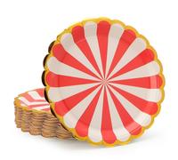 PARTY GO Platos Desechable de Circo para Fiestas, 50 platos de papel de 9" 23 cm para cena y postre, Para fiestas de cumpleaños, vacaciones, bodas, decoraciones de graduación, Rojo Blanco