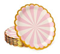 PARTY GO Platos Desechable de Circo para Fiestas, 50 platos de papel de 9" 23 cm para cena y postre, Para fiestas de cumpleaños, vacaciones, bodas, decoraciones de graduación, Rosa Blanco