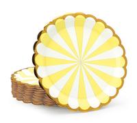 PARTY GO Platos Desechable de Circo para Fiestas, 50 platos de papel de 9" 23 cm para cena y postre, Para fiestas de cumpleaños, vacaciones, bodas, decoraciones de graduación, Amarillo Blanco