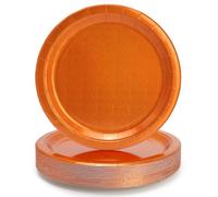 PARTY GO Platos Desechable de Naranja Láser, 50 Platos de Papel de 9" 23cm Para Cena y Postre, Para Fiestas de Cumpleaños, Vacaciones, Bodas, Decoraciones de Graduación