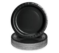 PARTY GO Platos Desechable de Negro, 50 Platos de Papel de 9" 23cm Para Cena y Postre, Para Fiestas de Cumpleaños, Vacaciones, Bodas, Decoraciones de Graduación