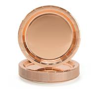 PARTY GO Platos Desechable de Oro Rosa Foil, 50 Platos de Papel de 9" 23cm Para Cena y Postre, Para Fiestas de Cumpleaños, Vacaciones, Bodas, Decoraciones de Graduación