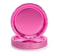 PARTY GO Platos Desechable de Oro Rosa Oscuro Foil, 50 Platos de Papel de 9" 23cm Para Cena y Postre, Para Fiestas de Cumpleaños, Vacaciones, Bodas, Decoraciones de Graduación