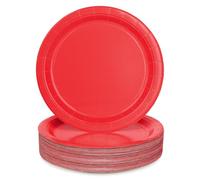 PARTY GO Platos Desechable de Rojo, 50 Platos de Papel de 9" 23cm Para Cena y Postre, Para Fiestas de Cumpleaños, Vacaciones, Bodas, Decoraciones de Graduación