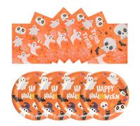 PARTY GO Platos y Servilletas de Halloween 50 PIEZAS, Platos de Papel de 9 pulgadas y Servilletas de Papel, Vajilla de Fiesta con Calabaza Monstruo Murciélago Calavera y Fantasma para Decoraciones de
