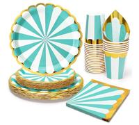 PARTY GO Vajilla Desechable de Circo Para Fiestas, 96 Piezas Incluye Platos, Vasos y Pañuelos, Para Fiestas de Cumpleaños, Vacaciones, Bodas, Decoraciones de Graduación Para 24 Personas, Verde Blanco