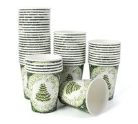 PARTY GO Vasos Navidad,60 Unidades Vasos Desechables,9 oz Patrón De Árbol De Navidad Verde,Para Bebidas Frías Y Calientes, Ideales Para Fiestas Navideñas