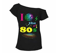 Party HuB - Disfraz de camiseta para mujer, con texto en inglés "I Love The 80's", para festival, talla 36-56, Black Love 80's Globe, 36-38