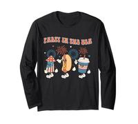 Party In The USA 4th of July Vintage Hot Dog 4th of July Manga Larga
