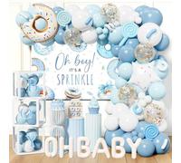 Party Inspo Decoraciones de Baby Sprinkle para niño, Oh Boy It's a Sprinkle telón de fondo, globos de aluminio de dona azul, cajas para decoraciones de baby shower de dona