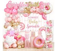Party Inspo Decoraciones de bebé para niña, un fondo de espolvorear dulce, pancarta, globos de aluminio de dona rosa, cajas para decoraciones de baby shower