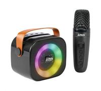 Party Light & Sound - KARAKID10 - Altavoz Karaoke portátil a Pilas con 1 micrófono inalámbrico, Cambiador de Voz - Bluetooth - Iluminado - Negro