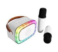 Party Light & Sound - KARAKID20 - Altavoz karaoke a pilas, portátil con 2 micrófonos inalámbricos, Cambiador de voz - Bluetooth - Iluminado - Blanco